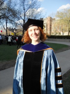Crystal VanKooten in PhD robes
